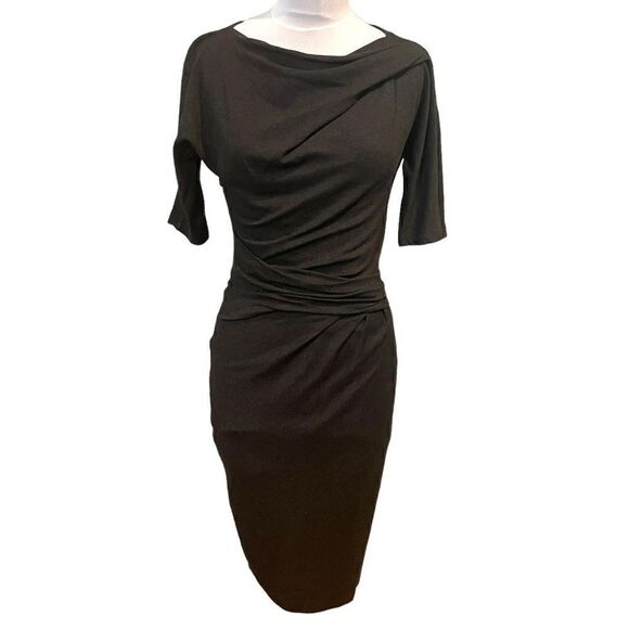 Max Mara Fitted Bodycon Grey Midi Sheath Dress Ruched 6 New